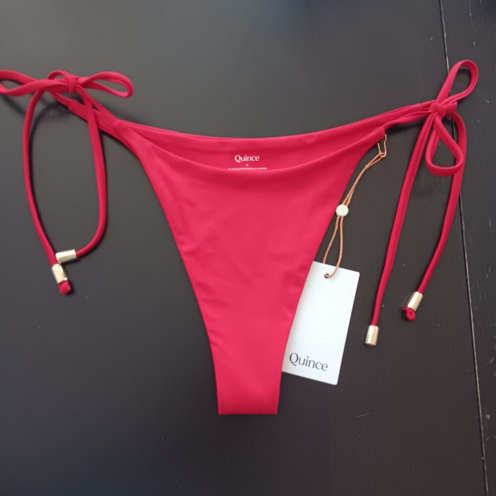 Quince Italian Adjustable Side-Tie Bikini Bottom Size M Beach Vacation Red